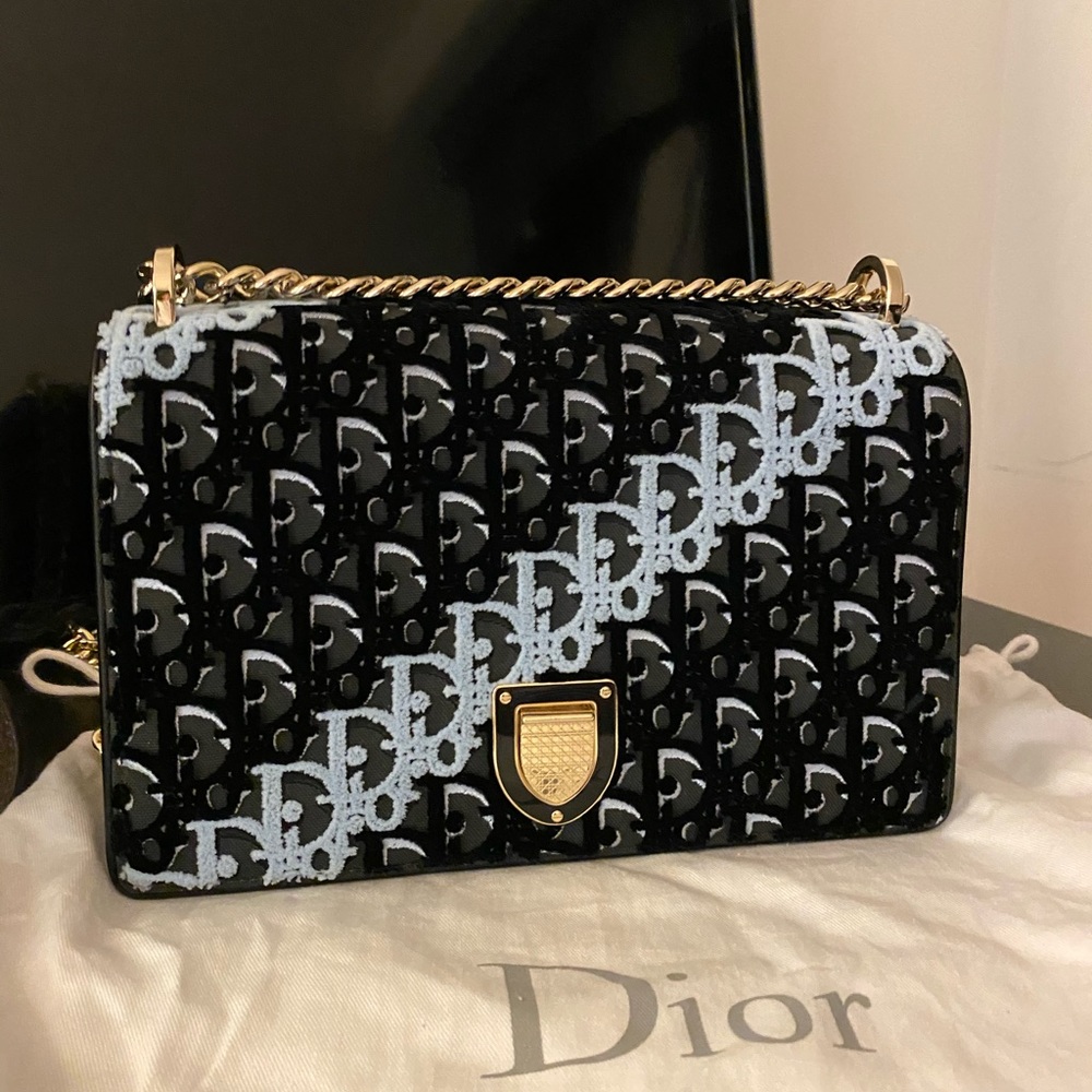 Christian Dior Diorama Oblique Velvet Flap Bag